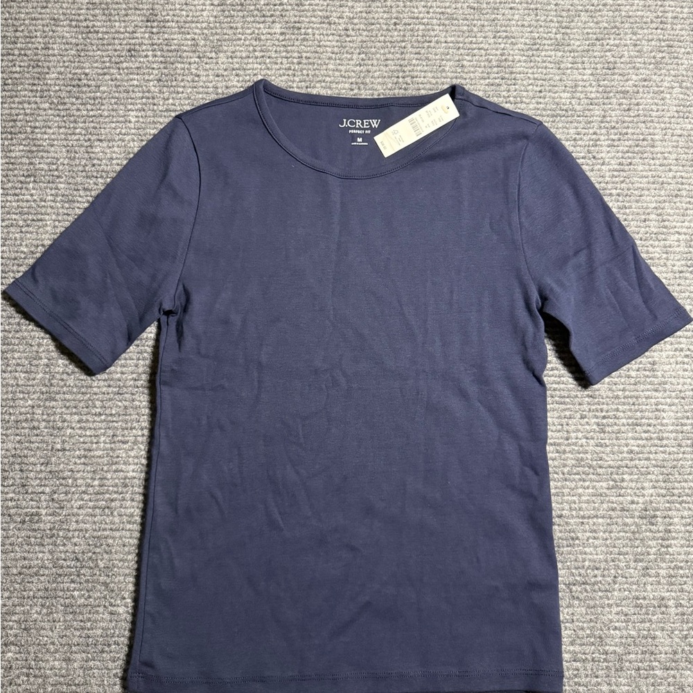 NWT J. Crew Size M Perfect Fit Tee Shirt Short Sleeve Cotton Crew Navy Blue
